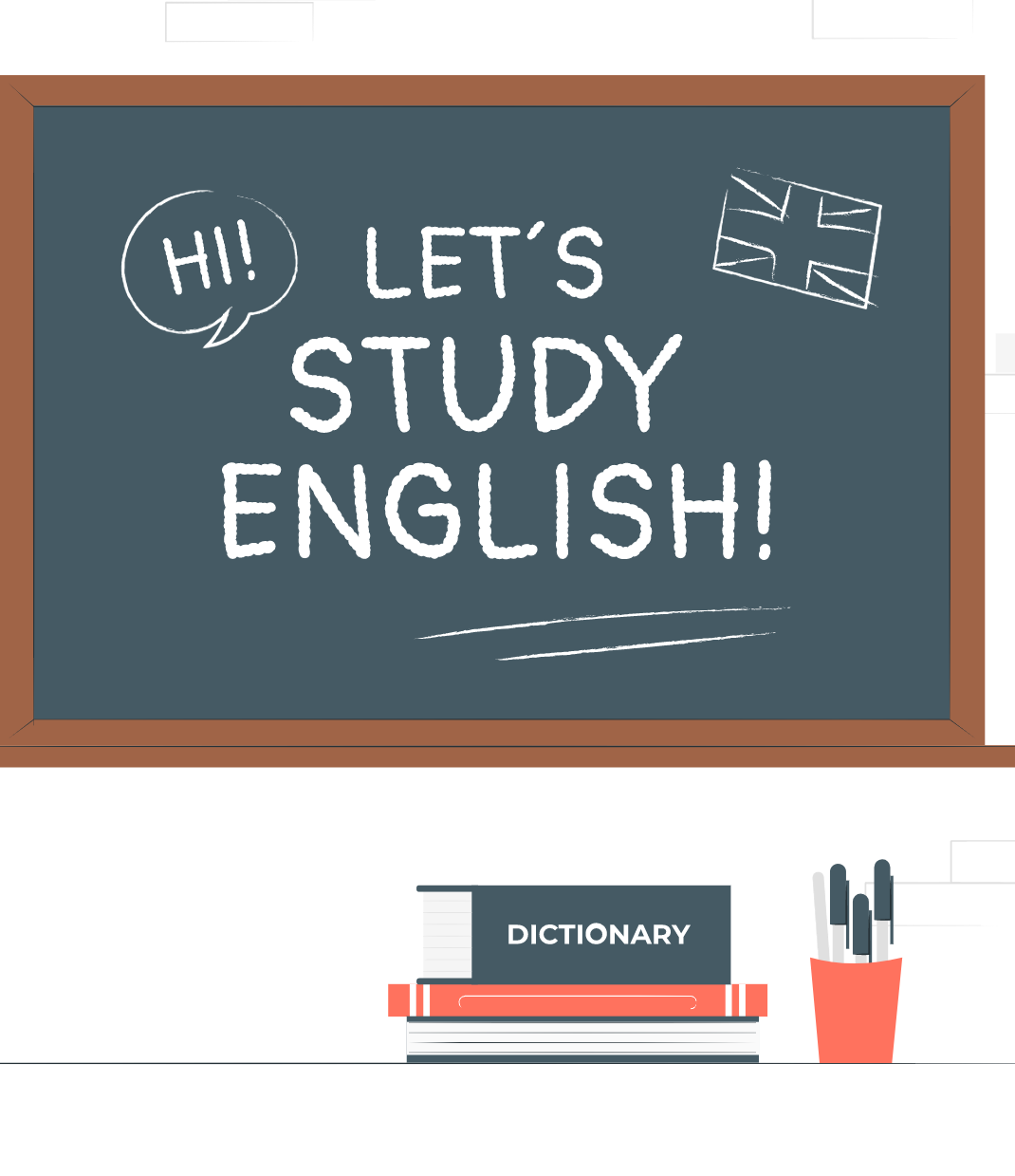 Школьная доска с надписью "Let's study English"