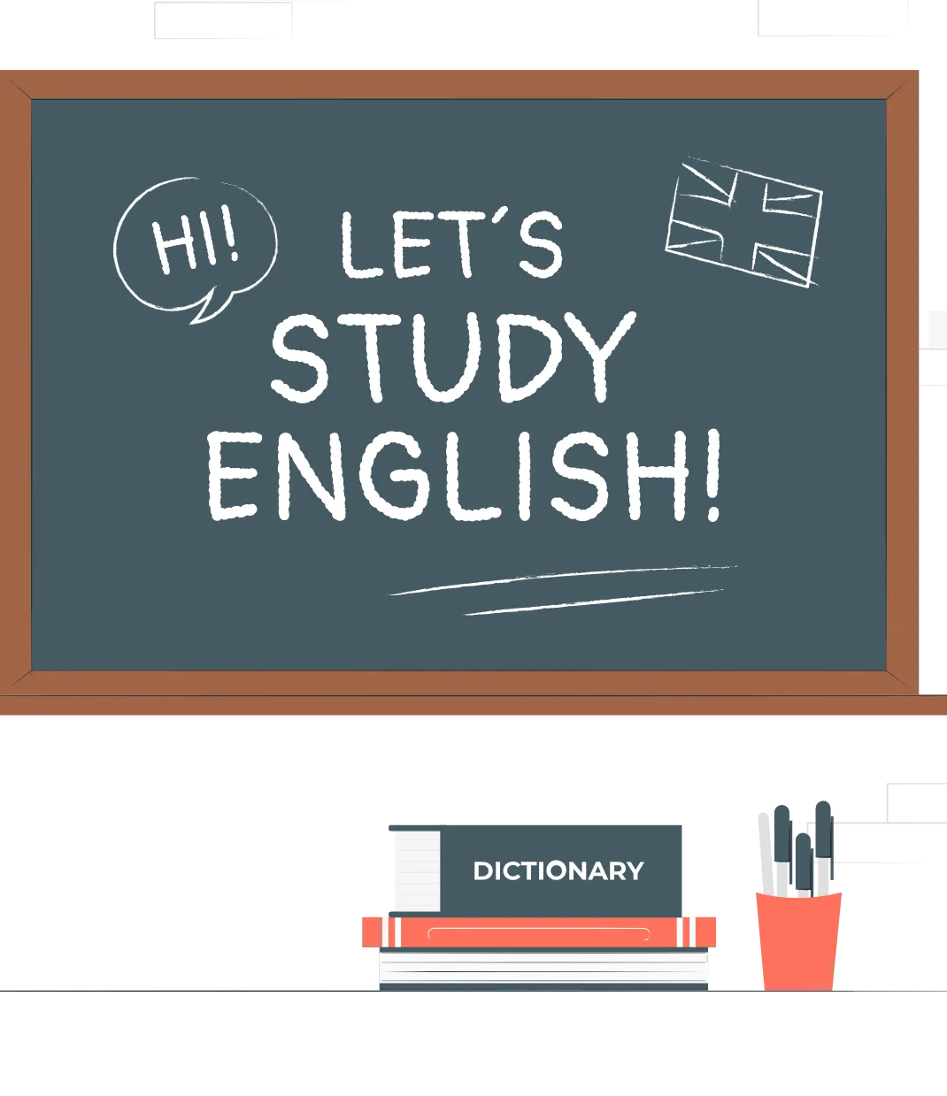 Школьная доска с надписью "Let's study English"